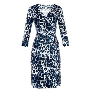 Diane Von Furstenberg DVF Wrap Dress Julian Silk Heritage Snow Cheetah Blue 2